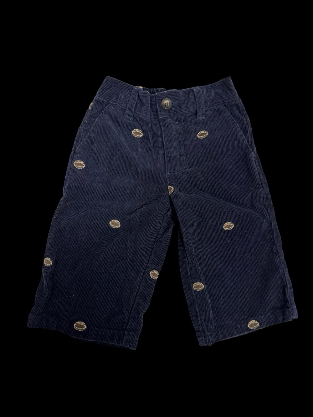 Janie and Jack Navy Corduroy pants  with Tan football Embroidery